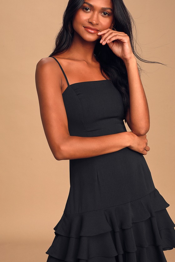 Flirty Black Dress - Ruffled Mini Dress ...